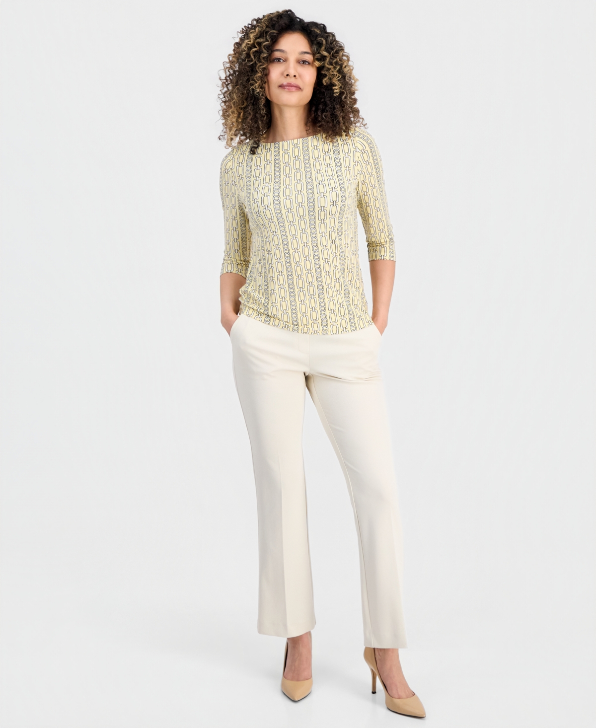 Jones New York Petite Printed 3/4-Sleeve Top