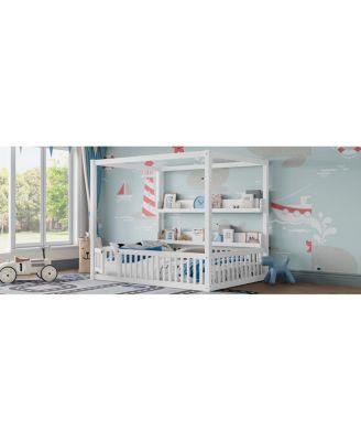  Full Size Canopy Bed with Guardrails & Shelves