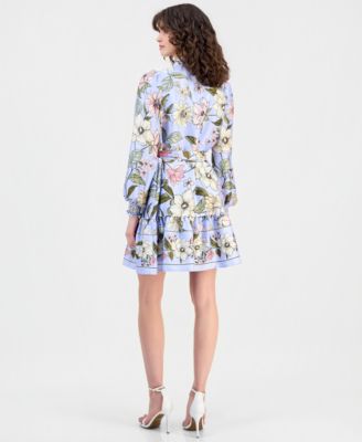 Women's Floral Print Blouson-Sleeve Shirtdress