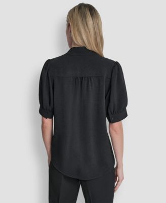 Women's Mandarin Collar Textured Woven Blouse