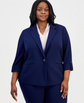 Plus Size 3/4-Sleeve One-Button Jacket