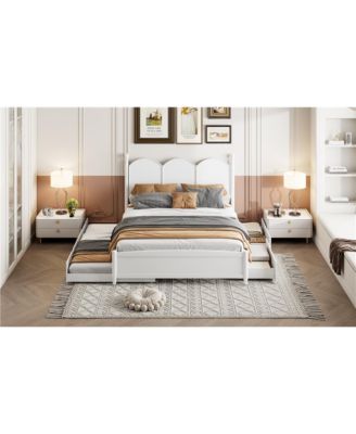 Queen Size Platform Bed With with 2 Big Drawers, Twin XL Size Trundle, White
