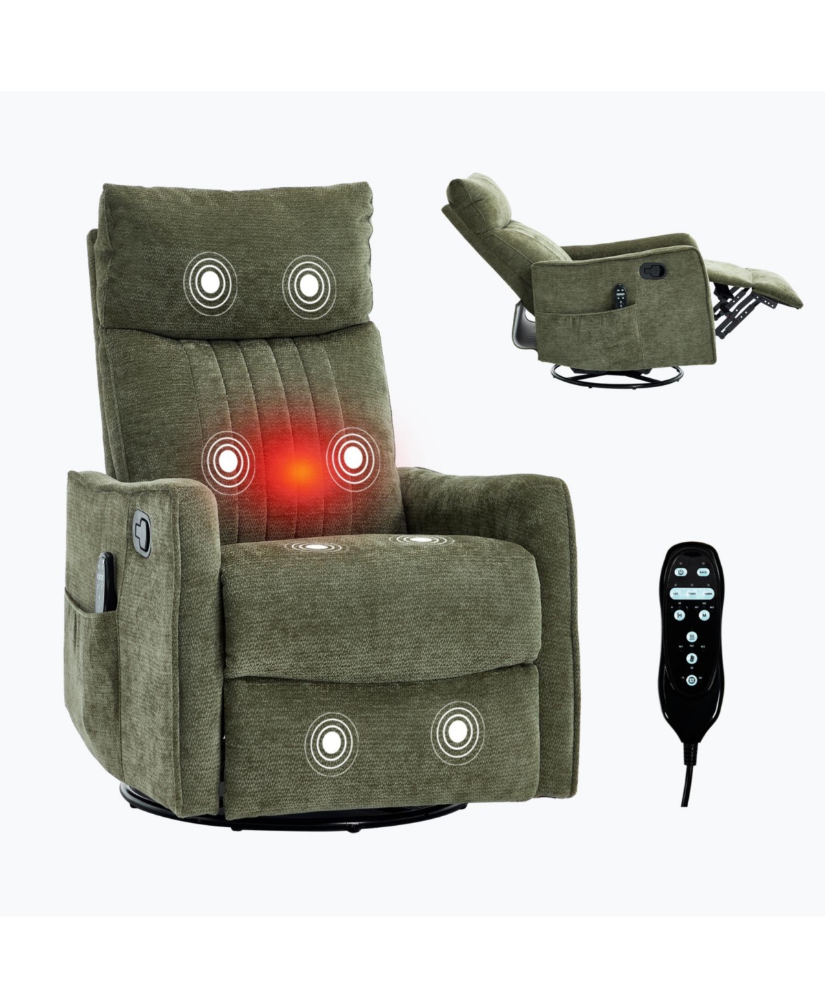 Streamdale Furniture Streamdale Green Heat Massage Rocker Recliner Chair