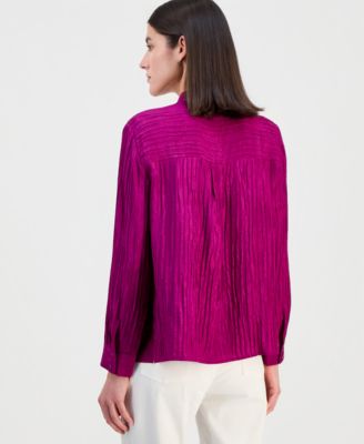 Women's Silk Mandarin Collar Button Blouse