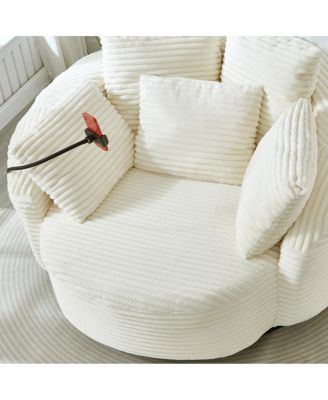 Swivel Corduroy Accent Barrel Chair with 5 Pillows & Phone Holder, Black