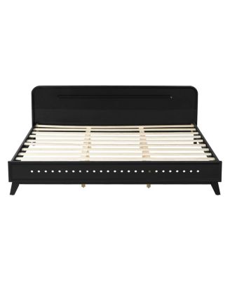 Solid King Size Wood Bed Frame with Elegant Headboard