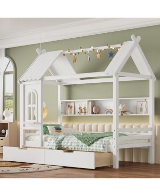 Streamdale Twin House Bed with Storage Drawers and Window, Solid Wood