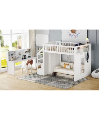 Full Size Loft Bed with Desk and Storage Stairs