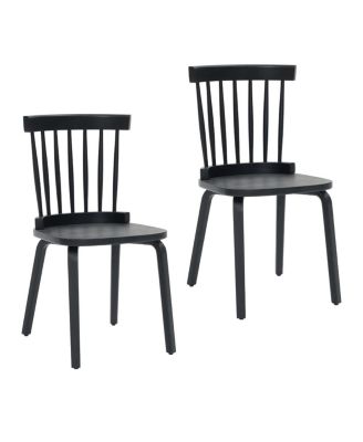 Windsor Dining Chairs Set of 2, Wood Farmhouse Spindle Back, Black