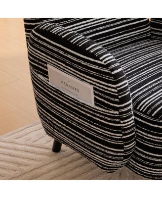  Modern armchair with sanded fabric, side pocket, solid wood legs