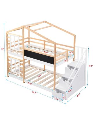 Twin over Twin Bunk Bed House Bed with Storage Ladder Platform Bed