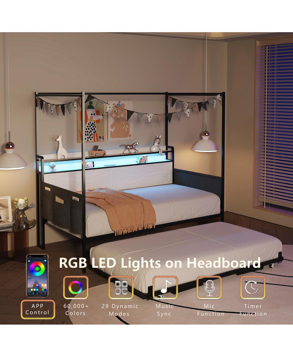 Streamdale Furniture Twin Daybed with Trundle - Heavy-Duty Metal Frame with Guardrails, White