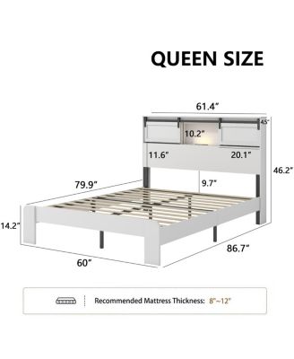 Queen metal bed frame with charging station, no box spring, no noise