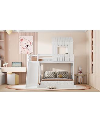 Streamdale Wooden Twin Over Full Bunk Bed with Playhouse, White