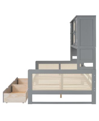  Full Size Wooden Daybed With 2 Drawers, and All-in-One Cabinet and Shelf, Gray