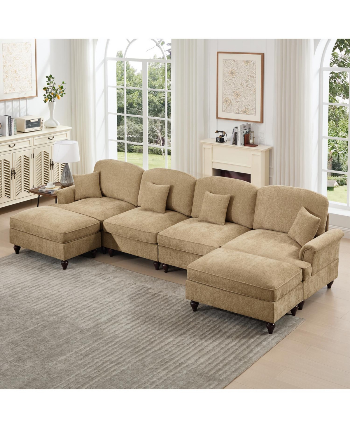Streamdale Furniture Classic U Shape Sectional Sofa with Ottomans - Light Coffee