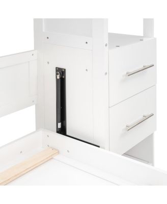 Queen Size Murphy Bed Wall Bed with Shelves, Drawers and LED Lights