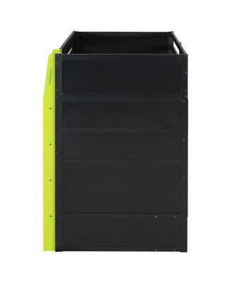 Wood Loft Bed with Desk, Multi-storage Shelves and RGB Light