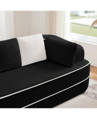 106" Teddy Fabric Boneless Sofa, Contrast Color L-Shaped Chaise Couch