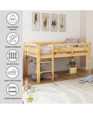 Twin Wood Loft Bed Low Loft Beds with Ladder