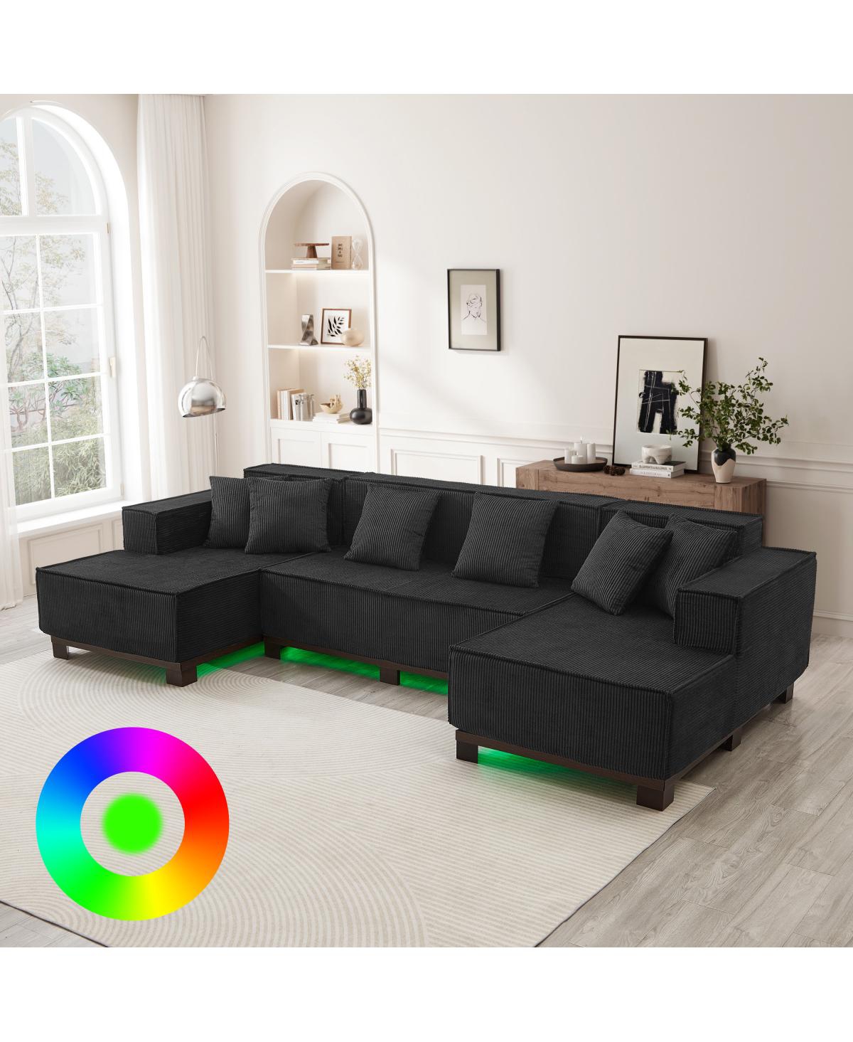 Streamdale Furniture Modern U-Shaped Sectional Sofa with Rgb Led Light Strip
