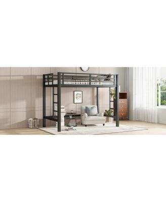 Metal Loft Bed with Ladder and Guardrails