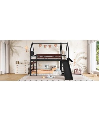 Twin Loft Bed with Bookshelf, Slide, and Safety Rails