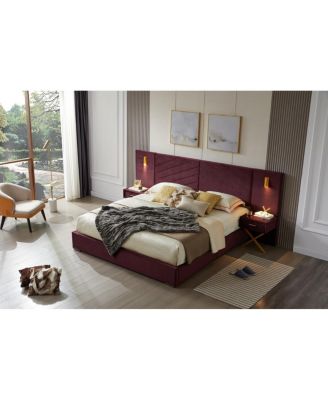 King Size Velvet Bed Frame with Tufted Wingback Headboard