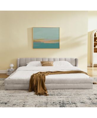 King Size Chenille Upholstered Bed Frame with Headboard - (88"87"23")