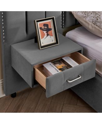 Velvet Upholstered Bed Frame with Vertical Stripes