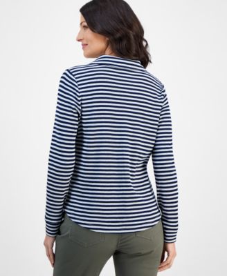 Women's Striped Waffle-Knit Collared Top