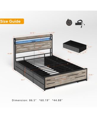 Queen-size bed frame with storage headboard, 12 drawers, LED lights