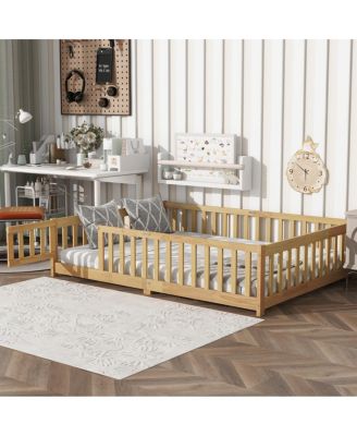Floor Bed with Fence and Door, Rubber Wood
