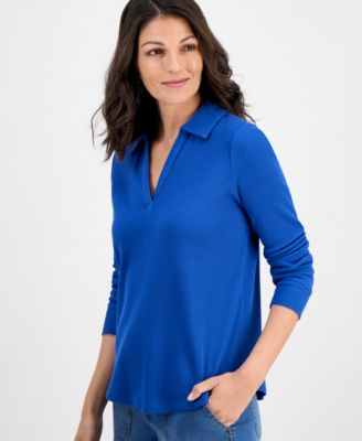 Women's Waffle-Knit Collared Top