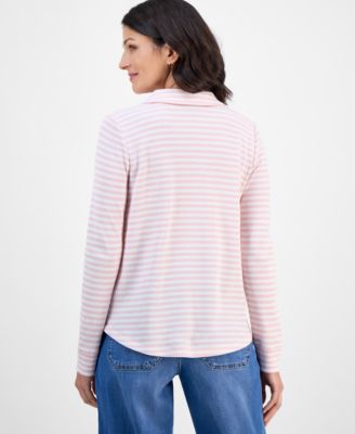 Women's Striped Waffle-Knit Collared Top