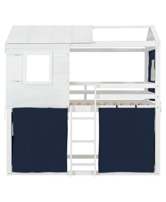 Twin Size Bunk Wood House Bed with Tent