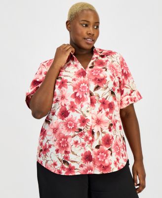 Plus Size Printed Button-Front Shirt