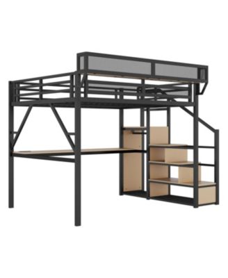 Queen Loft Bed with Desk, Stairs & Light