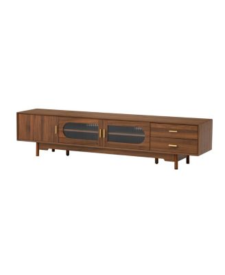 78" TV Stand for TVs Up to 85", Modern Cabinet w/Fluted Glass Doors & 2 Drawers
