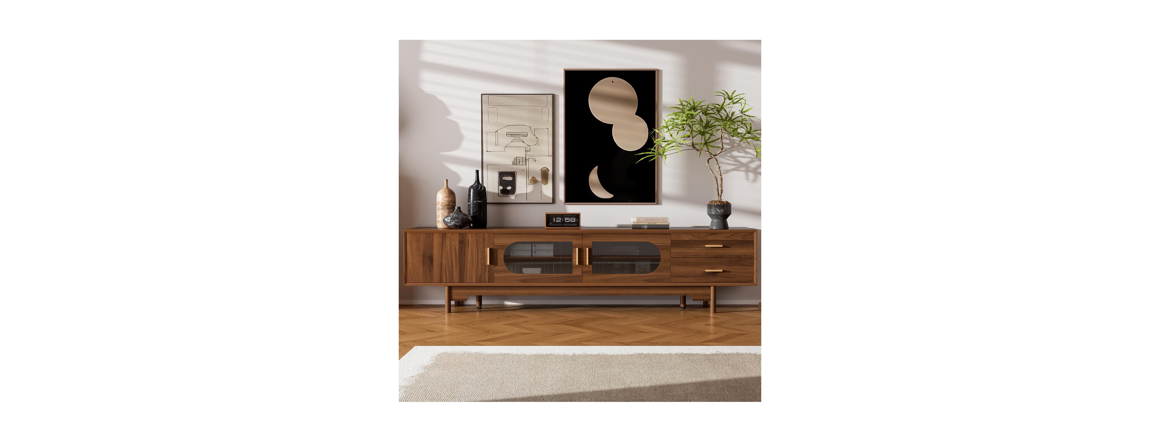 Streamdale Furniture 78" Tv Stand for TVs Up to 85", Modern Cabinet w/Fluted Glass Doors & 2 Drawers