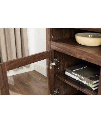 Contemporary Media Stand with 18" Fireplace Insert, Brown, 60"W