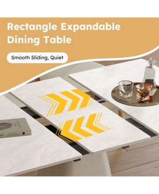  Retractable Rock Slab Folding Dining Table, Modern Square Expandable Table