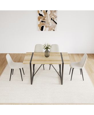 55" MDF Wood Dining Table & 4 Modern Linen Chairs Set