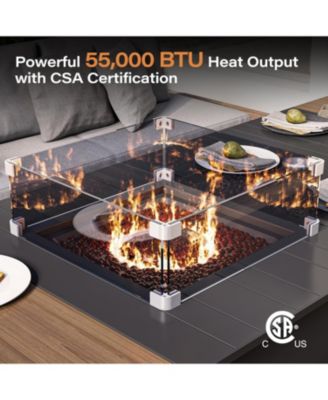 Propane Fire Pit Table 64 Inch with Lid, 55, 000 BTU Gas Fire Pits for Outside Patio with Glass Wind Guard, Gray Glass Beads