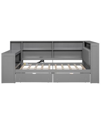 Full Platform Bed with Storage, LED, Desk & Upholstered Headboard