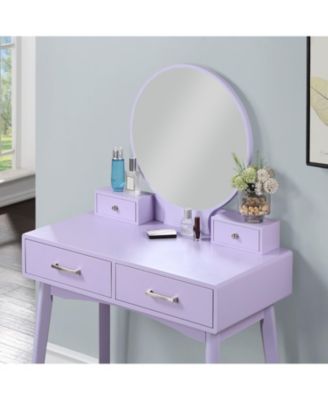 Liannon Contemporary Wood Vanity and Stool Set, Purple