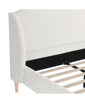  Queen Upholstered Platform Bed, Boucle Fabric, Wingback Headboard