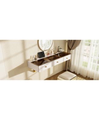 Streamdale 47" Floating Shelf with Drawer, Multi-Purpose Wall-Mounted Vanity Table, White/Golden