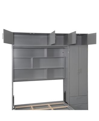 Wall Murphy Bed with Cabinet, Shelves & Wardrobe