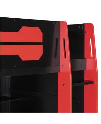 Wood Loft Bed with Desk, Multi-storage Shelves and RGB Light